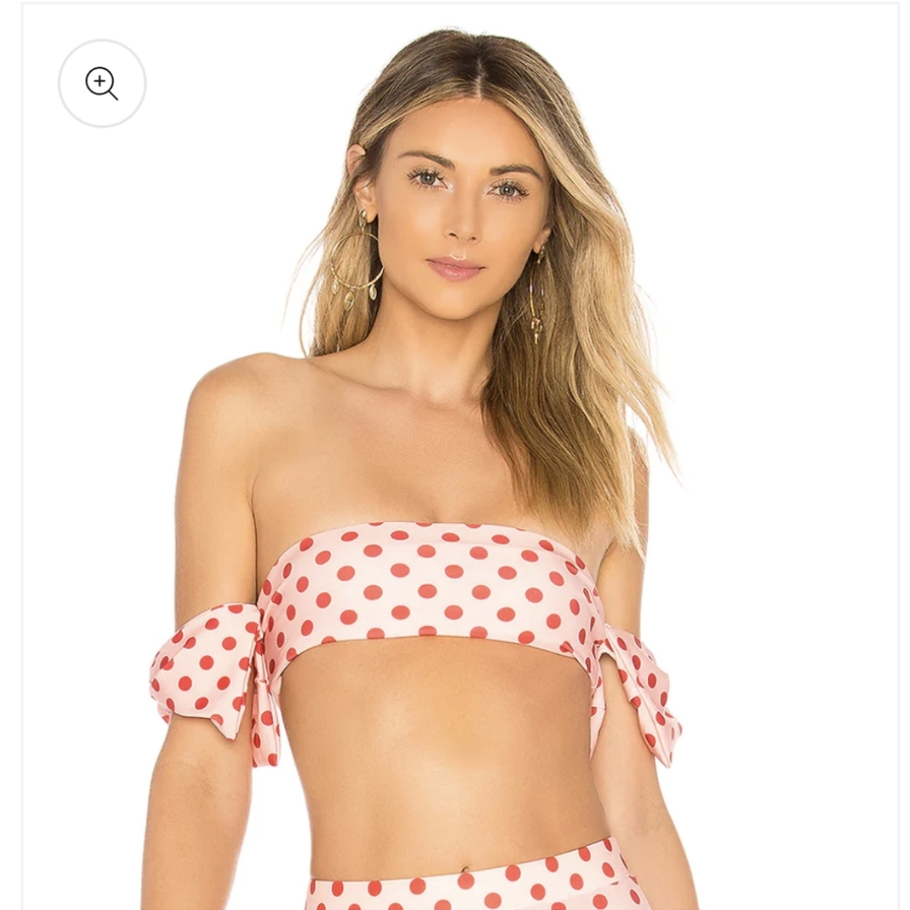 3/$20 TULAROSA Felicity Pink & Red Polka Dot Shoulder Bandeau Bikini Top Large